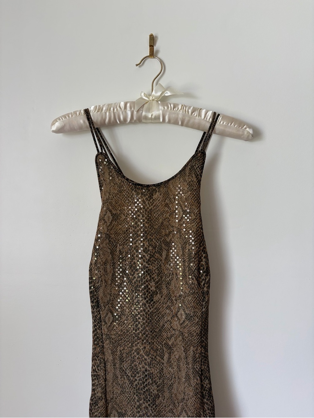 Vintage Y2K Prom Brown & Sequin Snakeskin Maxi Dress